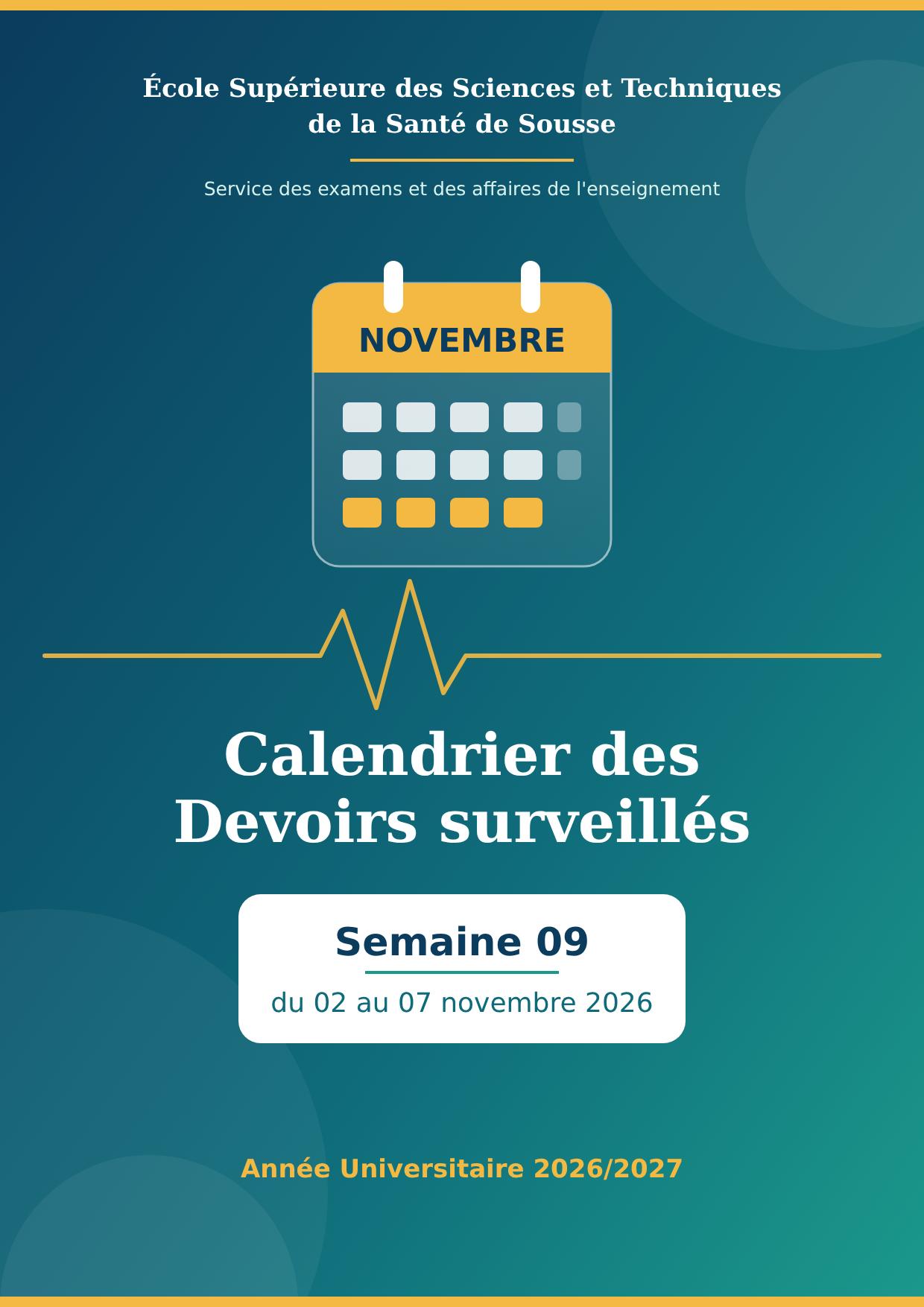 Calendrier des Devoirs surveillés: Semaine 09
